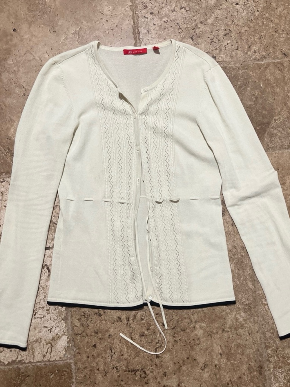 Vintage Anne Klein Cream Lace-Trim Cardigan Sweater